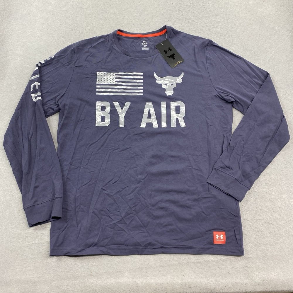 Under Armour T Shirt Men Large Blue Project Rock Vet Day By Air Long Sleeve